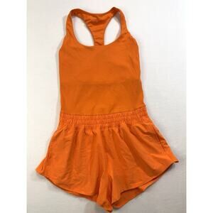 OFFLINE by Aerie Orange Sleeveless Romper S Scoop Neck Pockets Stretch